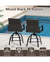 3 Pieces Pe Wicker Patio Swivel Bar Set with Quick-Drying Foam