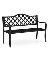 Outdoor Patio Bench with Curved Armrests for 2 to 3 People for Garden or Porch