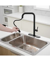 Single Handle Pull-Down Sprayer 1 Spray High Arc Kitchen Faucet With Deck Plate in Matte Black