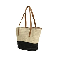 Women's The Straw-Block Tote Bag - Midnight Black:Off-White