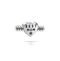 Bling Jewelry Heart Flower 'Best Mom' Charm Bead for Mother Sterling Silver Fits European Bracelet