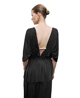 Nocturne Women's V-Neck Beaded Accessory Blouse