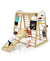 8-in-1 Wooden Climber Play Set with Slide and Swing for Kids