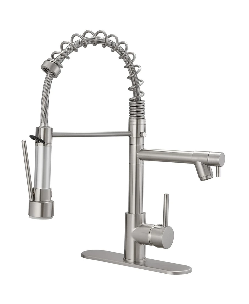 Greenspring Single-Handle Pull-Down Sprayer 2 Spray High Arc Kitchen Faucet With Deck Plate Brushed Nickel