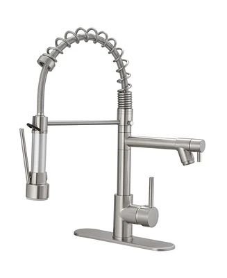 Greenspring Single-Handle Pull-Down Sprayer 2 Spray High Arc Kitchen Faucet With Deck Plate Brushed Nickel