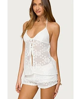 Edikted Women's Arlie Floral Texured Sheer Halter Top