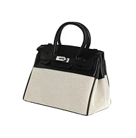 Women's The Panel-Overlap Satchel Bag - Off-White & Obsidian Black