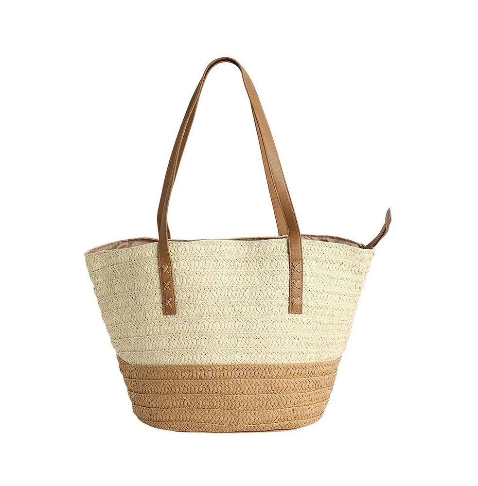 Women's The Straw-Block Tote Bag