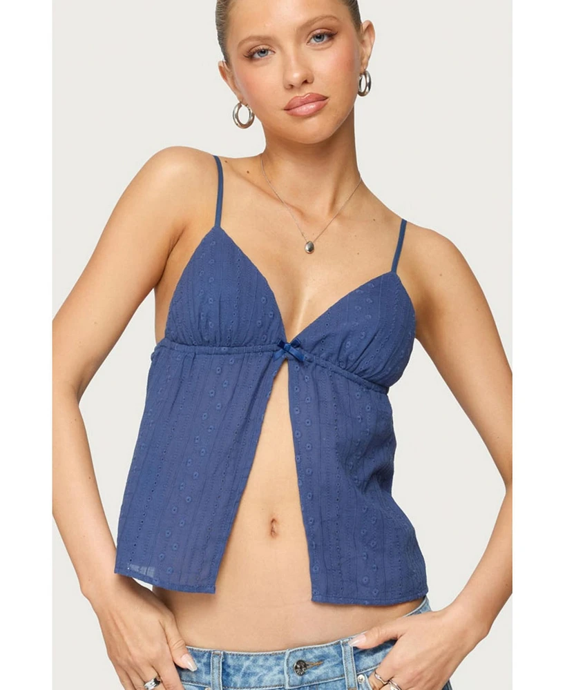 Edikted Women's Otis Eyelet Split Front Tank Top