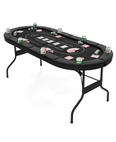 Foldable Poker Table for 8 Players Portable Oval Card Board Game Table
