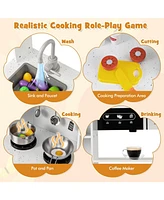 Pretend Play Kitchen Wooden Toy Set with Range Hood Real Sounds and Lights