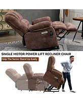 Casainc 23"W Seat High-Back Chenille Power Lift Recliner Chair with 8-Point Vibration Massage and Lumbar Heating