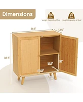 Wicker Buffet Storage Cabinet with Pe Rattan Doors and Freestanding Kitchen Cupboard