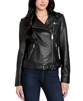 Guess Women's Asymmetric Belted Leather Moto Jacket