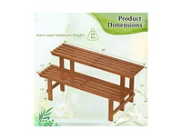 2-Tier Wood Plant Stand Ladder Plant Shelf for Indoor Outdoor