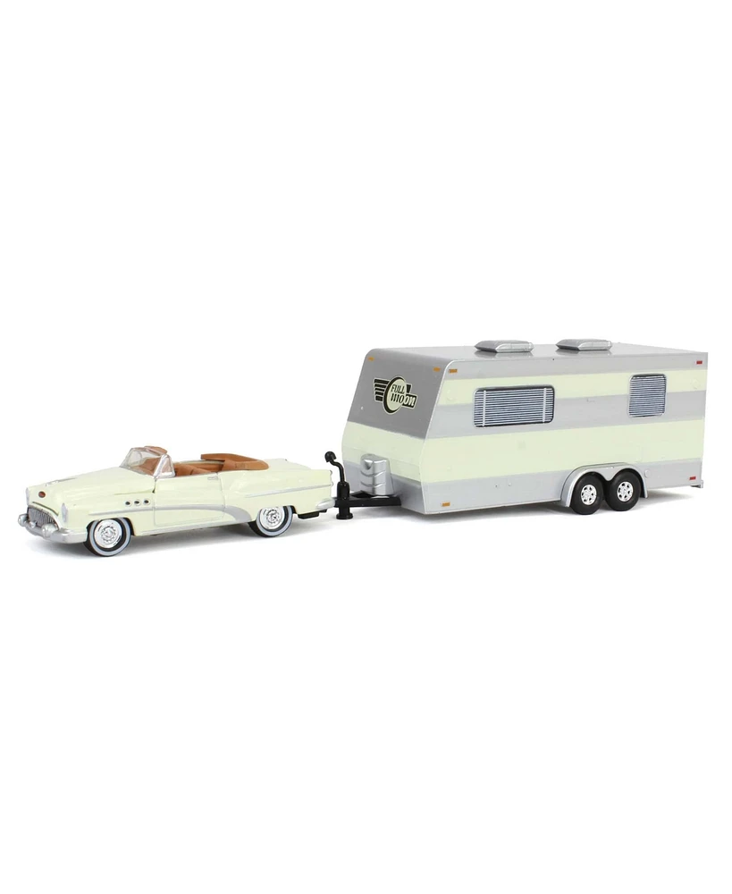 1/64 1953 Buick Super with Camper Trailer White, Johnny Lightning