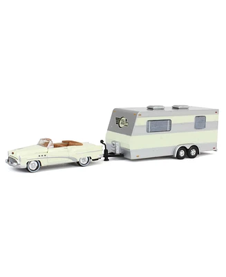 1/64 1953 Buick Super with Camper Trailer White, Johnny Lightning