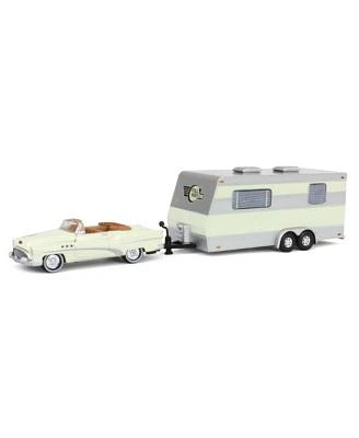 1 64 1953 Buick Super With Camper Trailer White Johnny Lightning