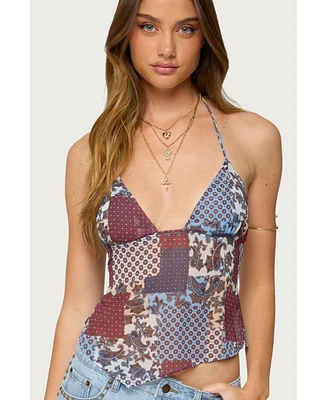 Edikted Women's Mixed Patchwork Backless Halter Top