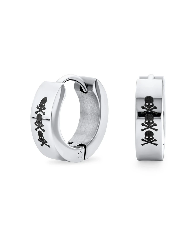 Bling Jewelry Biker Jewelry Small Halloween Skull Hoop Kpop Huggie Earrings Stainless Steel