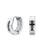 Bling Jewelry Biker Jewelry Small Halloween Skull Hoop Kpop Huggie Earrings Stainless Steel