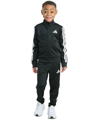 adidas Toddler & Little Boys Tricot Long-Sleeve Essential 3-Stripe Track Jacket Pants, 2 Piece Set