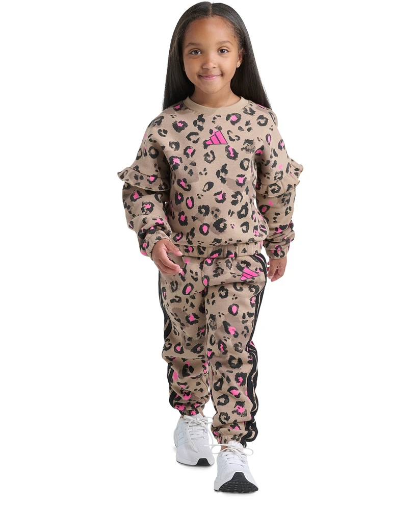 adidas Toddler & Little Girls Printed Flutter-Sleeve Pullover Sweatshirt Elastic-Waistband Jogger Pants, 2 Piece Set