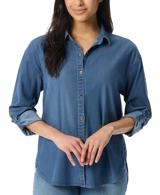 Gloria Vanderbilt Women's Amanda Roll-Tab-Sleeve Button-Front Shirt