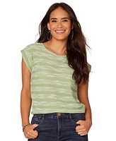 Democracy Petite Embroidered Knit Cap-Sleeve Top