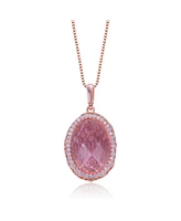 Sterling Silver 18K Rose Plated Cubic Zirconia Oval Pink Pendant