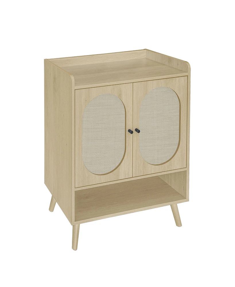 High Storage Cabinet with 2 Rattan Doors Freestanding Shoe Cabinets with Built-in Adjustable Shelf Hallway Entryway Cabinets