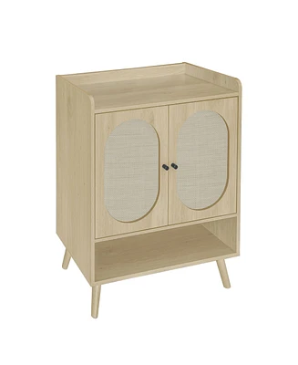 High Storage Cabinet with 2 Rattan Doors Freestanding Shoe Cabinets with Built-in Adjustable Shelf Hallway Entryway Cabinets