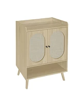 High Storage Cabinet with 2 Rattan Doors Freestanding Shoe Cabinets with Built-in Adjustable Shelf Hallway Entryway Cabinets
