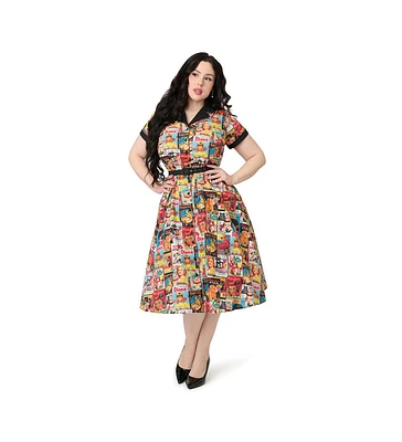 Unique Vintage Plus Collared Short Sleeved Belted Alexis Swing Dress