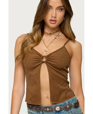 Edikted Women's Split Front Faux Suede Tank Top