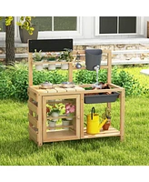 Mud Kitchen Playset with Sink and Plants Observation Room