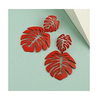 Sohi Women's Red Palm Leaf Drop Earrings
