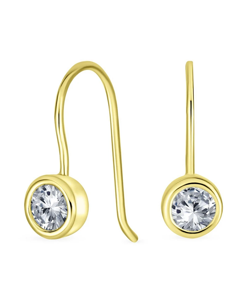 Bling Jewelry Classic .50CT Cz Round Solitaire Bezel Set Cubic Zirconia Drop Earrings Yellow Gold Plated .925 Sterling Silver French Wire Threader Fis