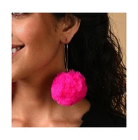 Sohi Women's Pink Fur Ball Drop Earrings