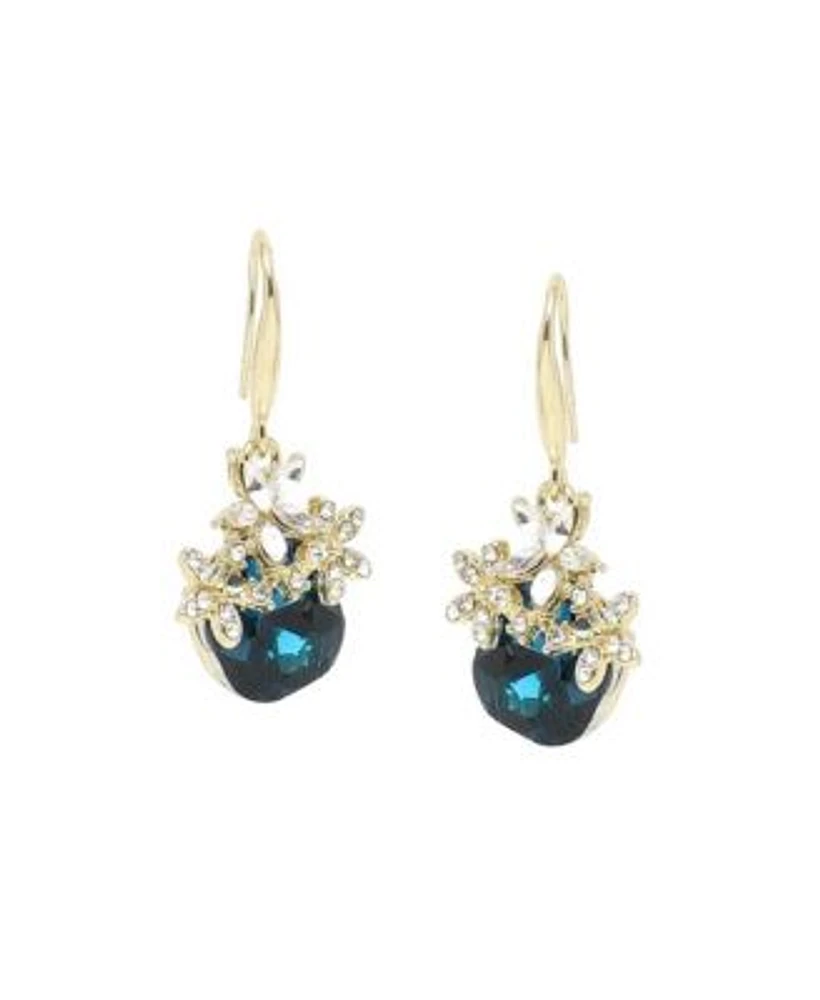 Sohi Womens Green Embellished Flower Drop Earrings