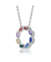 White Gold Plated with Multi-Colored Cubic Zirconia Round Petals Pendant Necklace