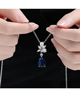 White Gold Plated with Colored Cubic Zirconia Teardrop Cluster Pendant Necklace