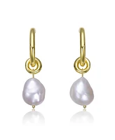14K Gold Plated with Irregular Pearl Huggie Drop Earrings
