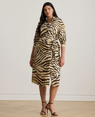 Lauren Ralph Lauren Plus Size Zebra-Print Tie-Front Crepe Shirtdress