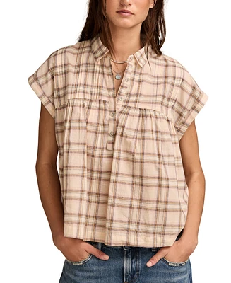Lucky Brand Women's Cotton Plaid Draped Tunic Top