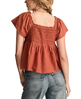 Lucky Brand Women's Cotton Smocked-Bodice Babydoll Top