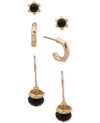 Anne Klein Metal-tone 3-Pc. Set Black Beaded Earrings