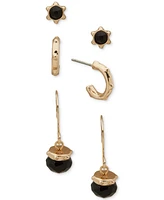 Anne Klein Metal-tone 3-Pc. Set Black Beaded Earrings
