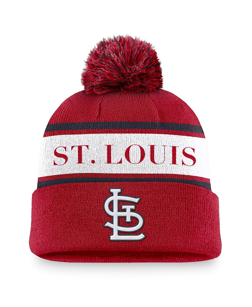 Nike Men's Red St. Louis Cardinals Team Stripe Peak Cuffed Knit with Pom Hat