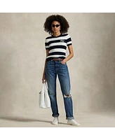 Polo Ralph Lauren Women's Navy/White Yankees Short Sleeve Cable Knit Sweater